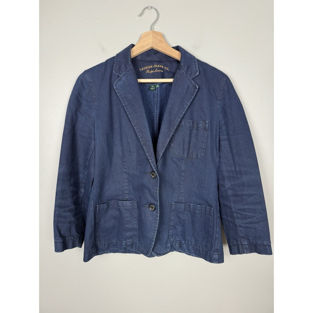 Ralph Lauren‎ Jeans Co Women's M Denim Blazer Jacket Preppy Old Money - Picture 1 of 10